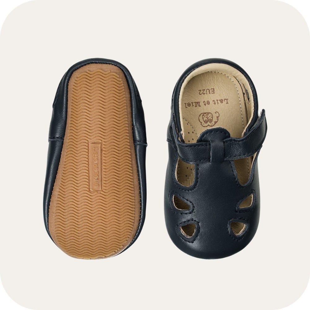 Babyschoenen leer klittenband marine