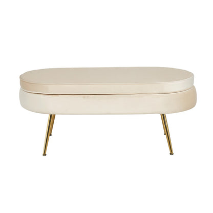 Poef ovaal 99x44x40 cm beige metaal