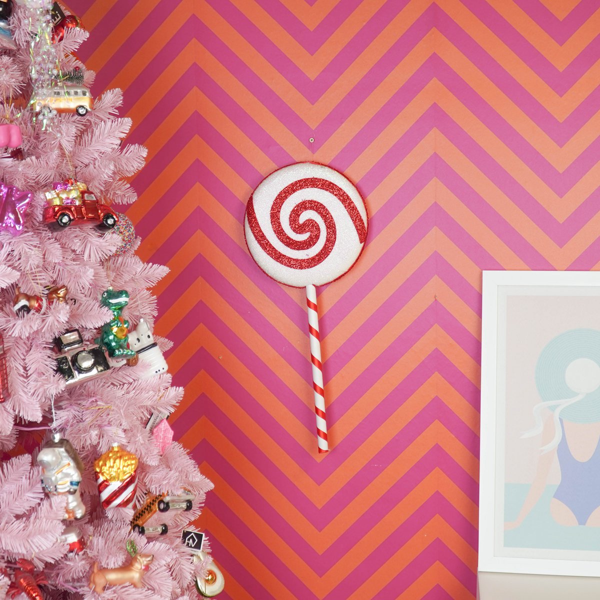 Kerstdecoratie lolly 25x63 cm wit rood foam