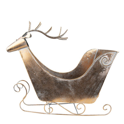 Decoratiebeeld rendier slee 54 cm koper metaal