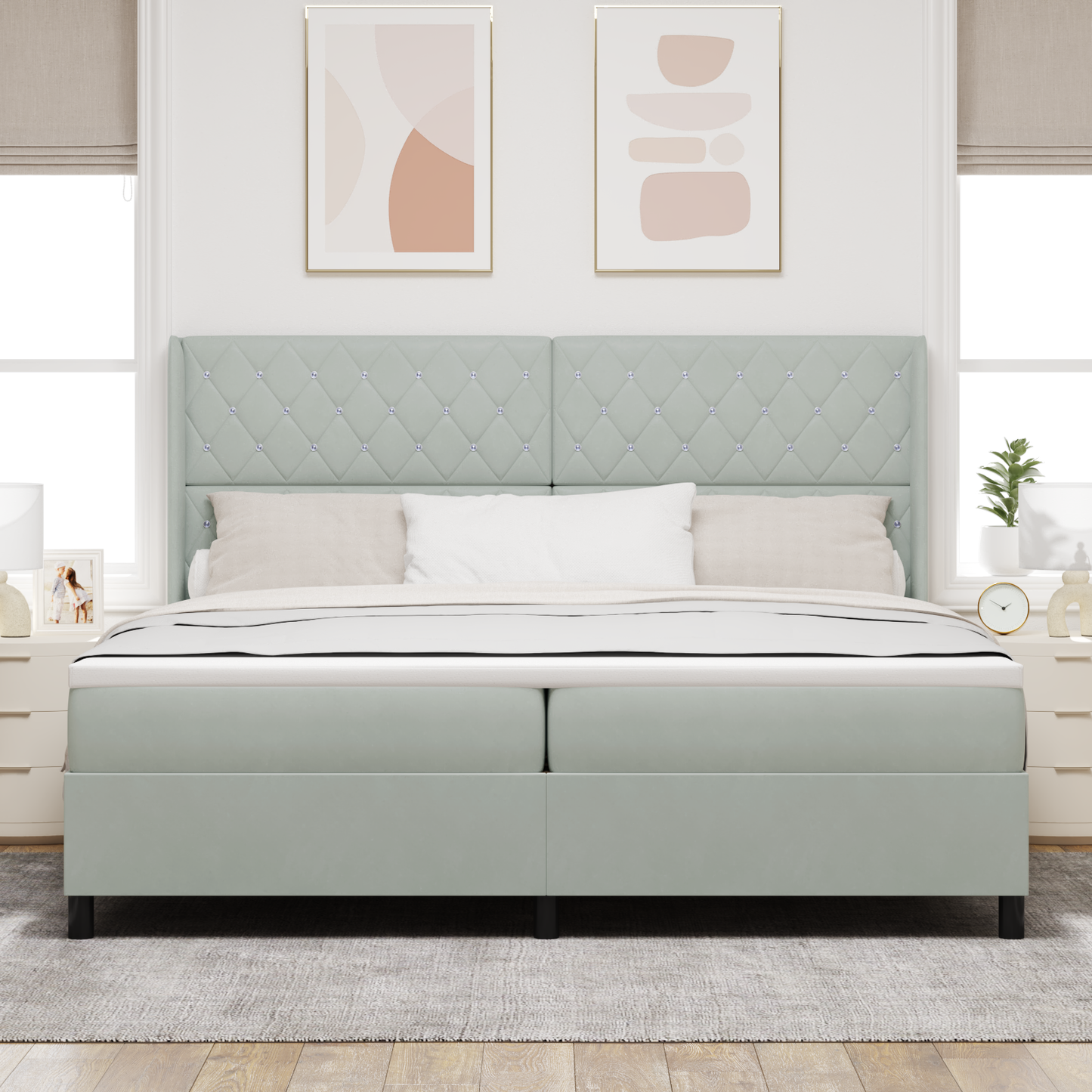 Boxspringbed met matras en LED fluweel lichtgrijs 200x200 cm