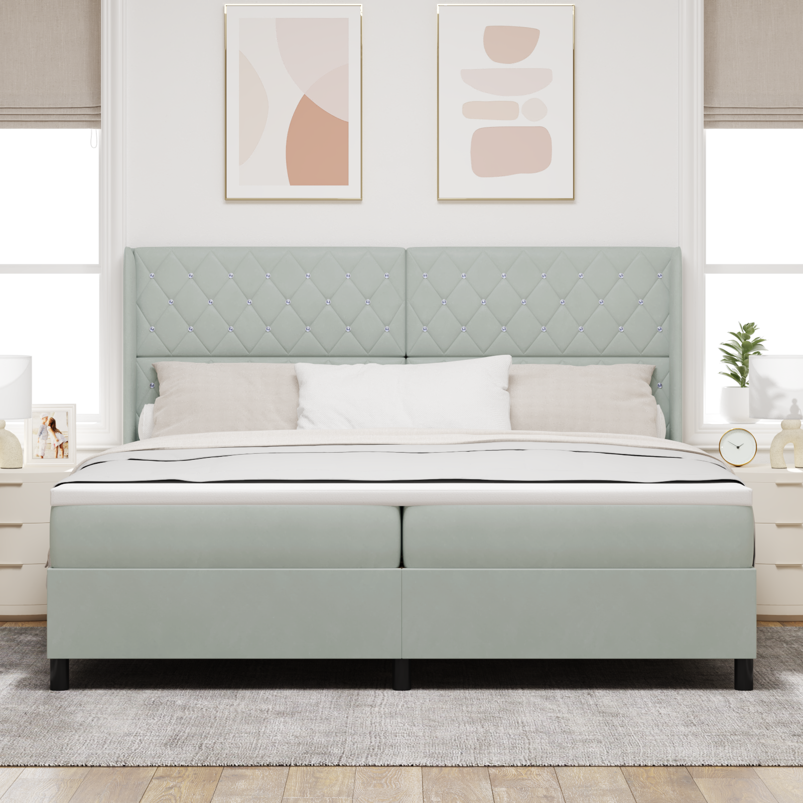 Boxspringbed met matras en LED fluweel lichtgrijs 200x200 cm