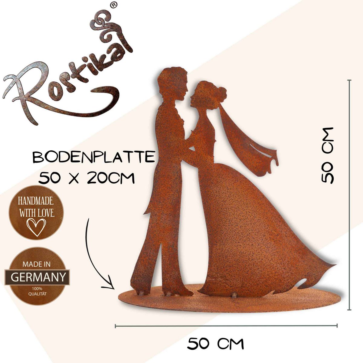 Bruidspaar decoratie roestmetaal 25x25 cm