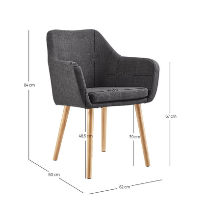 Fauteuil structuurstof donkergrijs massief eikenhout
