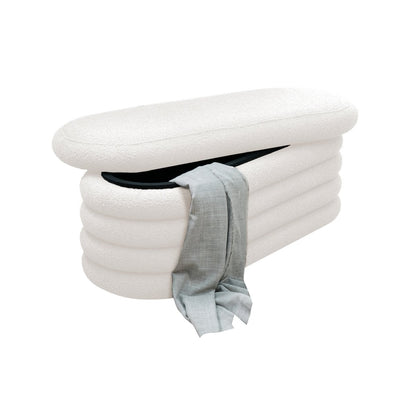 Opbergkruk wit bouclé 108x45x42 cm