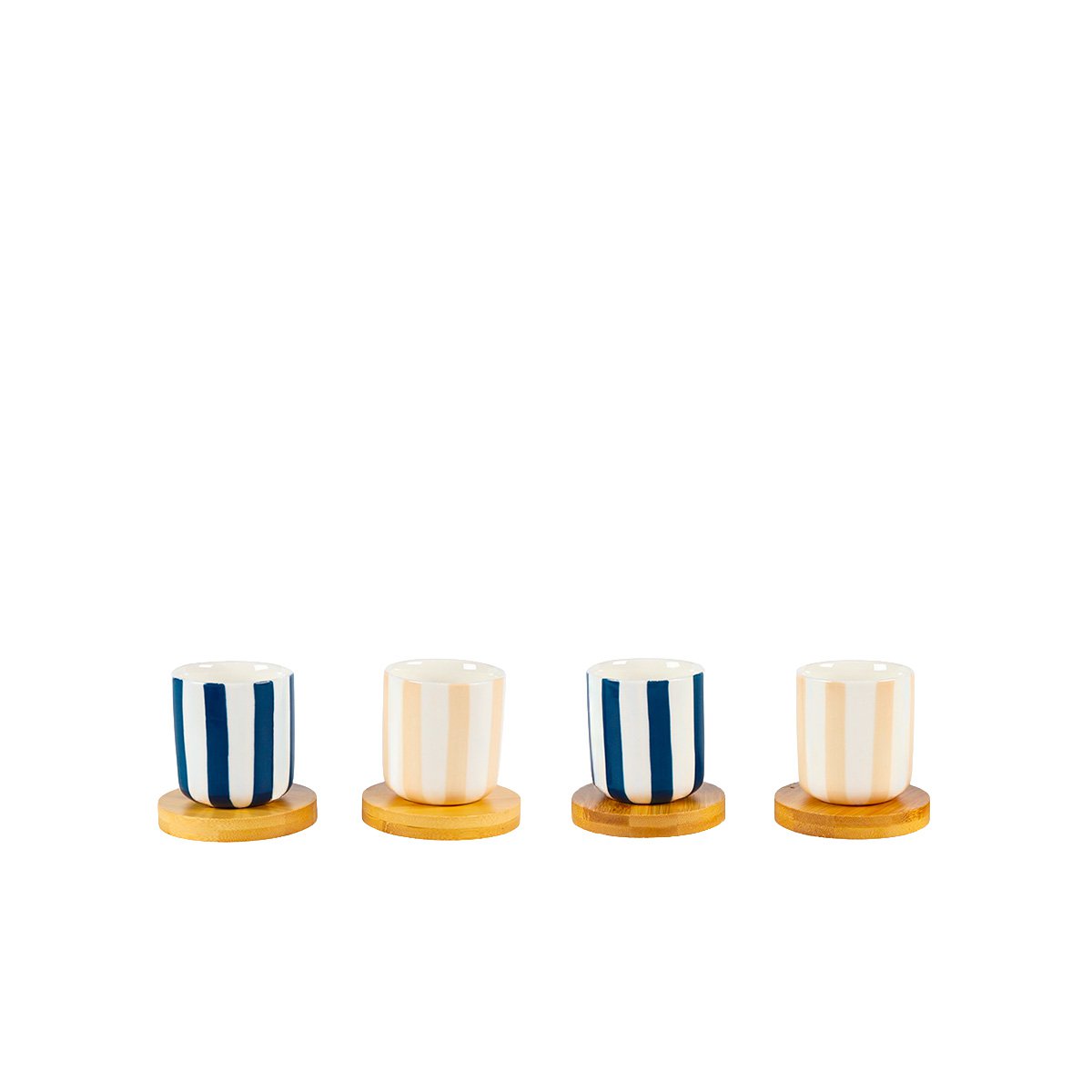 Koffiekopjes met houten schotels set van 4 veelkleurig 80ml