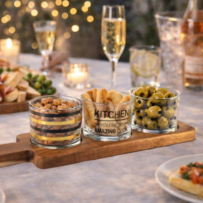Aperitif Set of 3 glasses with wooden tray 29.5x8x6.1cm