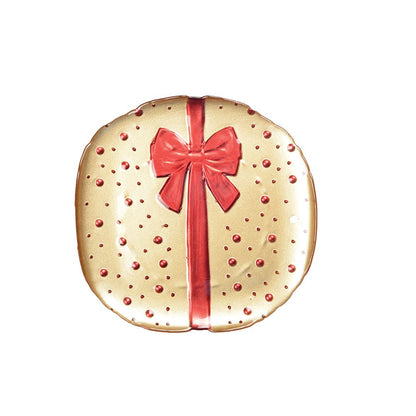Dinerbord goud met rode vlinderdas 21x21x2 cm glas