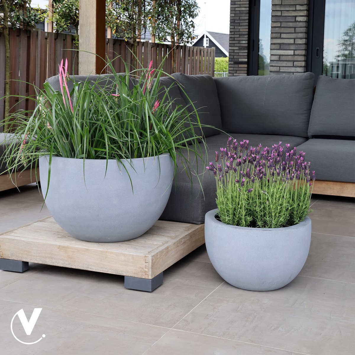 Plantenpot fiberstone Ø45x28 cm grijs