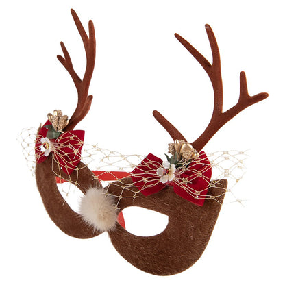 Kerstbril masker met gewei bruin kunststof 19x18 cm