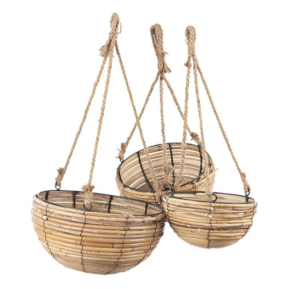Plant Hanger Set of 3 Brown Rattan Hanging Planter