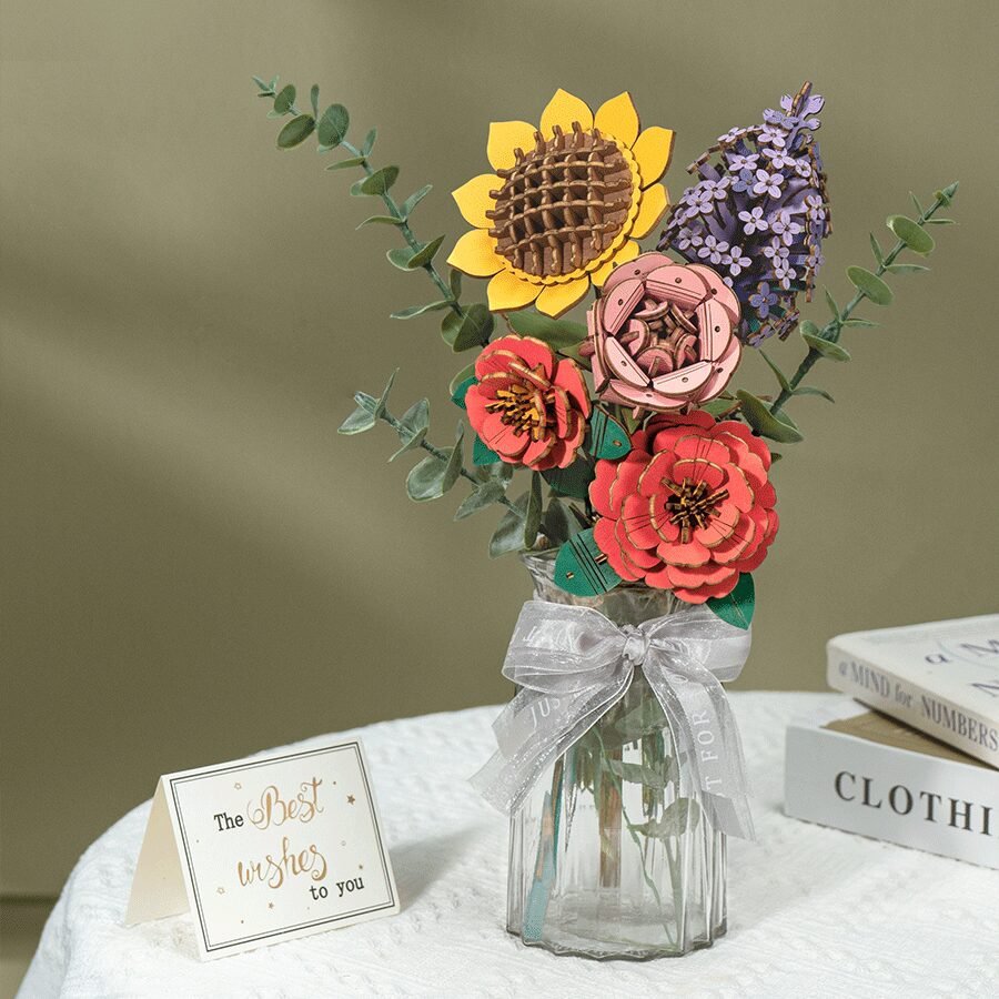 Robotime, DIY Wooden Flower Sun Flower, Sunflower, TW011, 9.5x8.5x23cm
