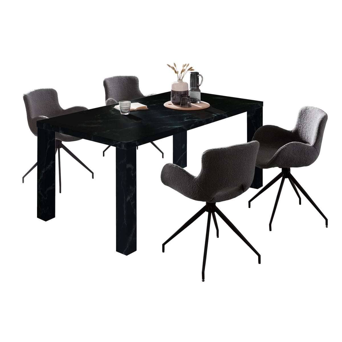 Eettafel 180x90x76 cm zwart marmerlook MDF
