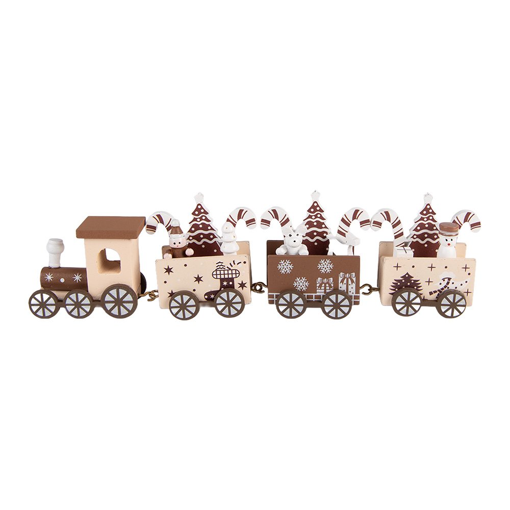 Kerstdecoratie trein 27x4x8 cm beige hout