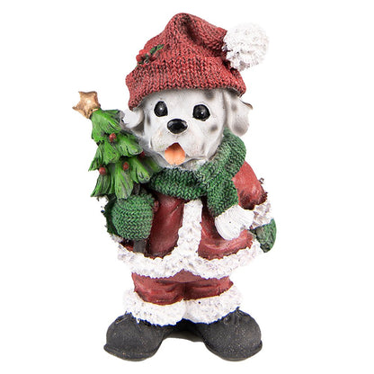 Dog Figurine 15 cm Red Green Plastic Christmas Decoration