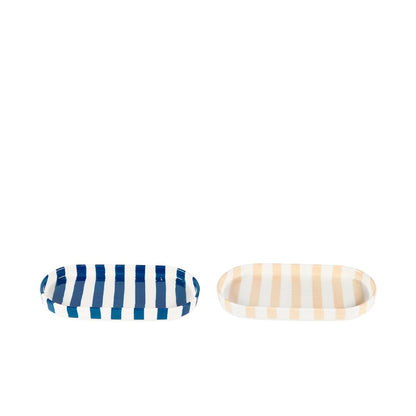 Oval striped serving trays - set of 2