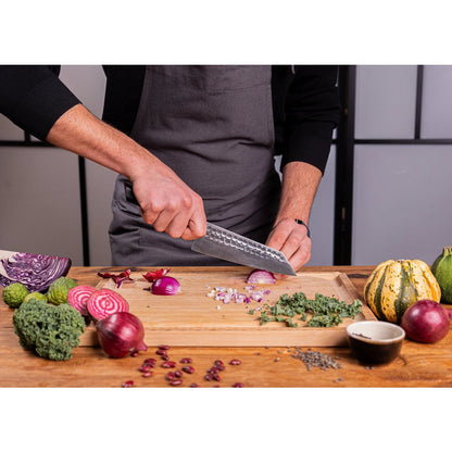 Messen- en keukenaccessoireset - Bunka Complete Set Deluxe (C): 4 messen (Bunka officemes + Bunka Petty + Bunka Santoku + Kiritsuke) + 2 accessoires (100% katoenen oprolmessenzak + aanzetstaal)