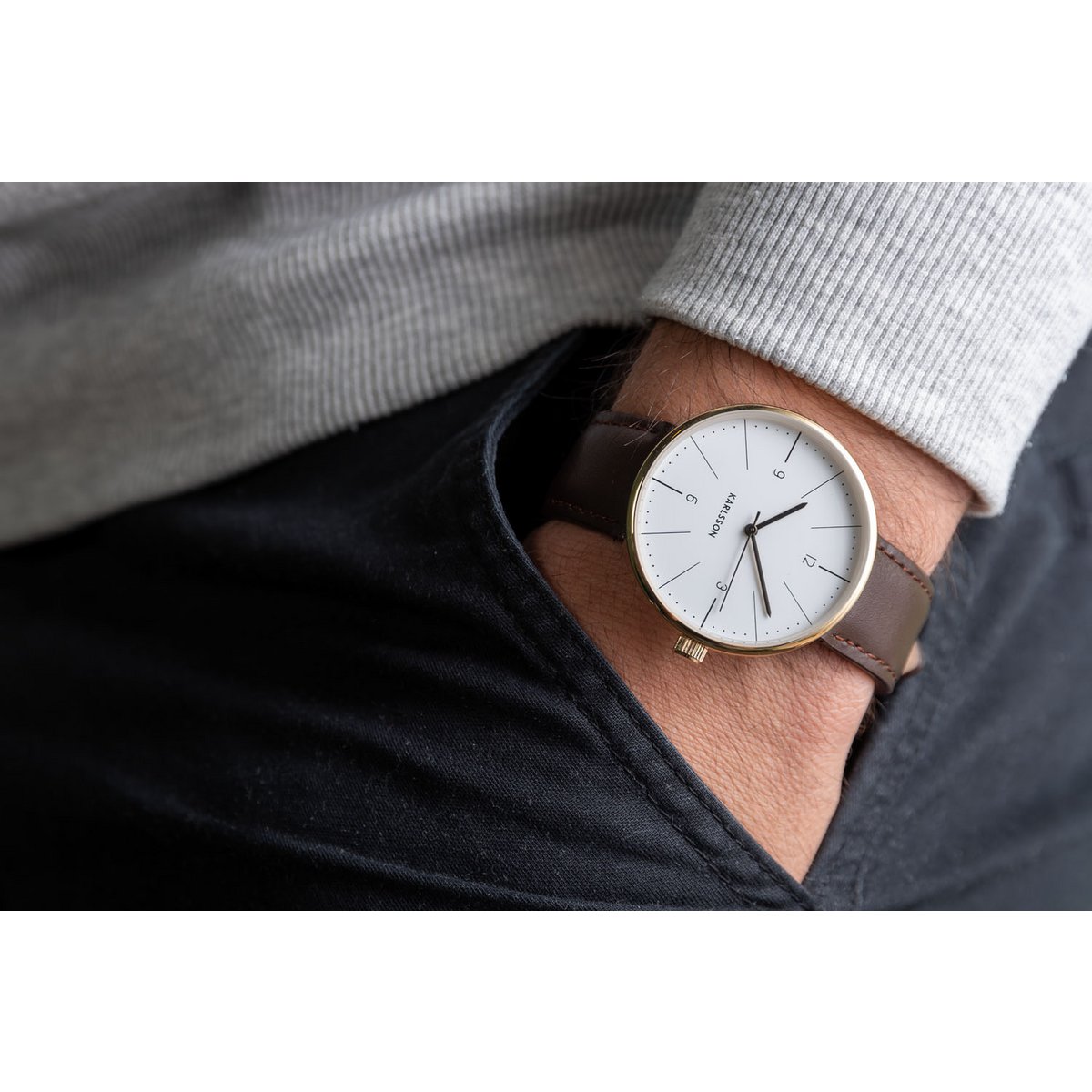 Karlsson Kijk Normann Steel horloge 4 cm staalzwart staalwit