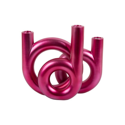 Kaarshouder Ringen 18x18x20 cm metallic roze