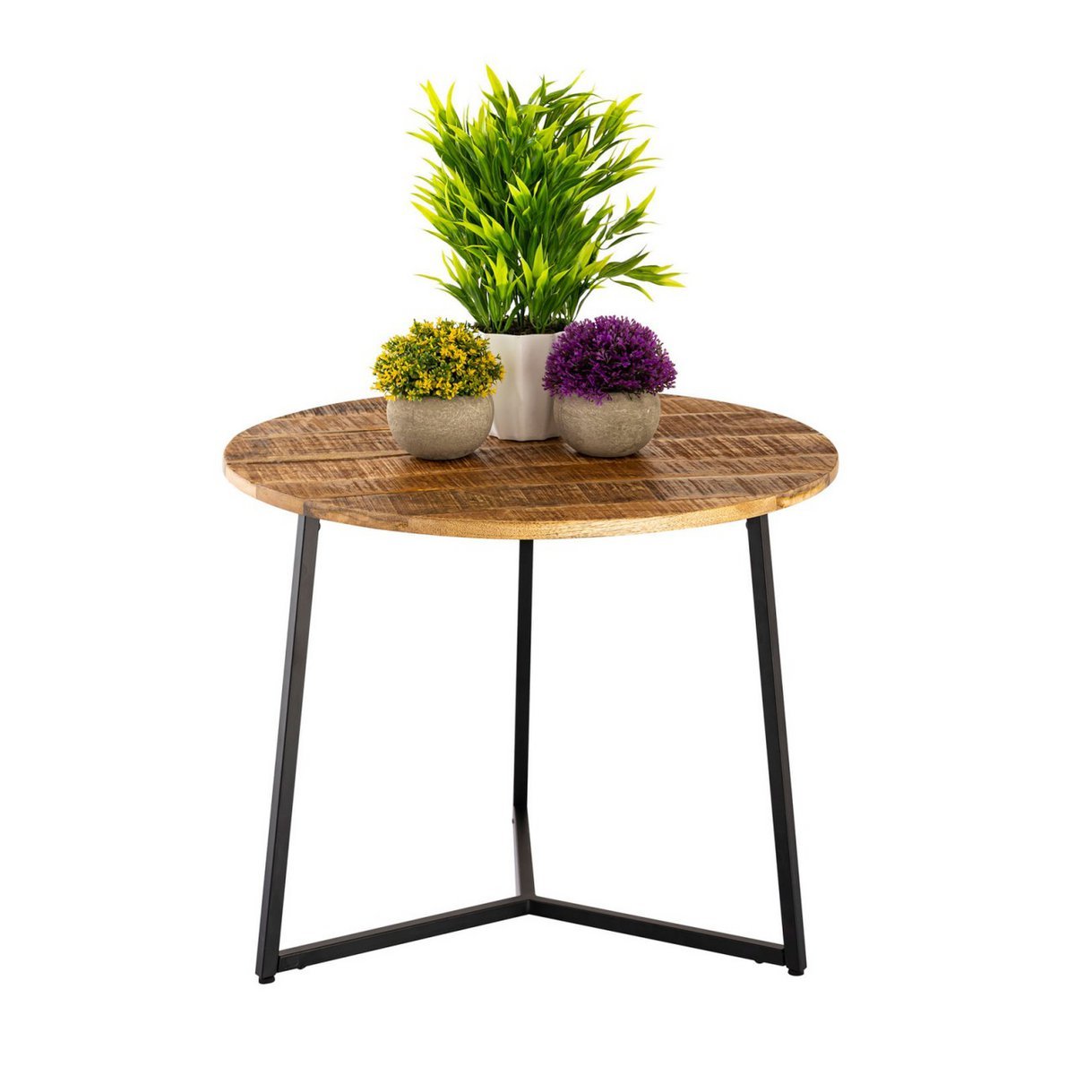 Salontafel Zijtafel Vast Hout 56 Cm Metalen Frame Zwart