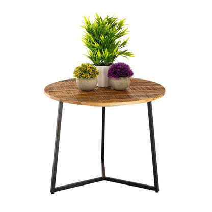 Salontafel Zijtafel Vast Hout 56 Cm Metalen Frame Zwart