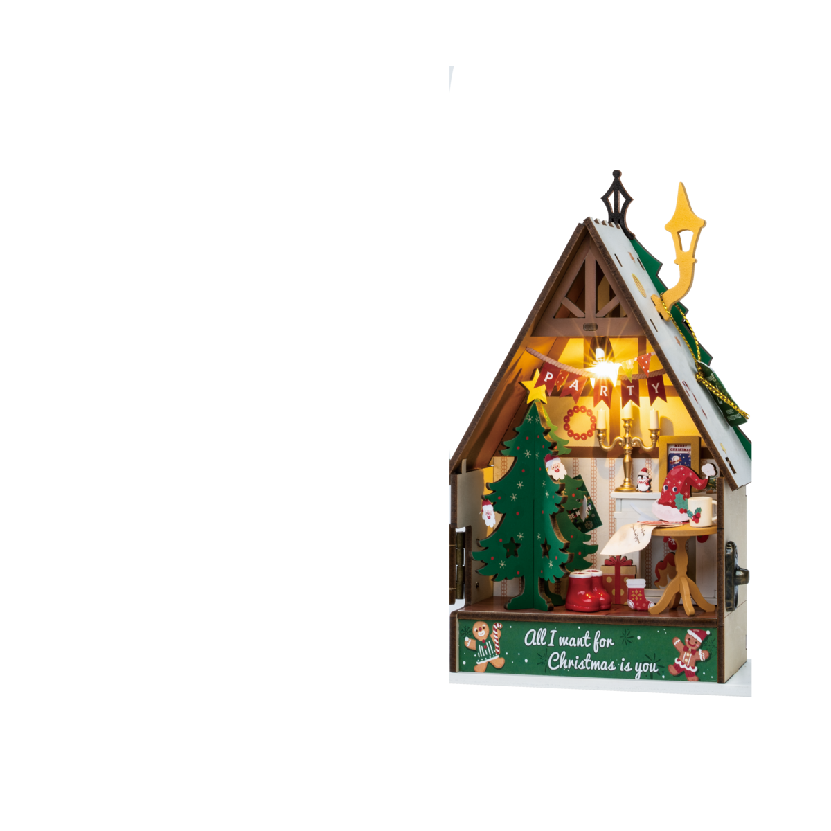 Miniatuur bouwpakket kersthuisje 12,5x9x18,2 cm