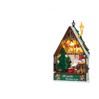 Miniatuur bouwpakket kersthuisje 12,5x9x18,2 cm