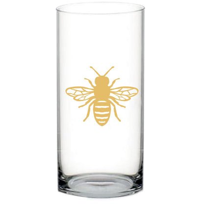 Vaas 10 x 22 cm glas geel bijenpatroon