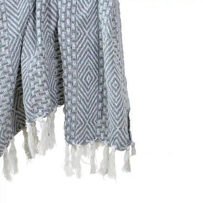Light Blue Plaid / Sofa Throw – Geometric Pattern with Fringes – 125x155 cm – Urbane Hide