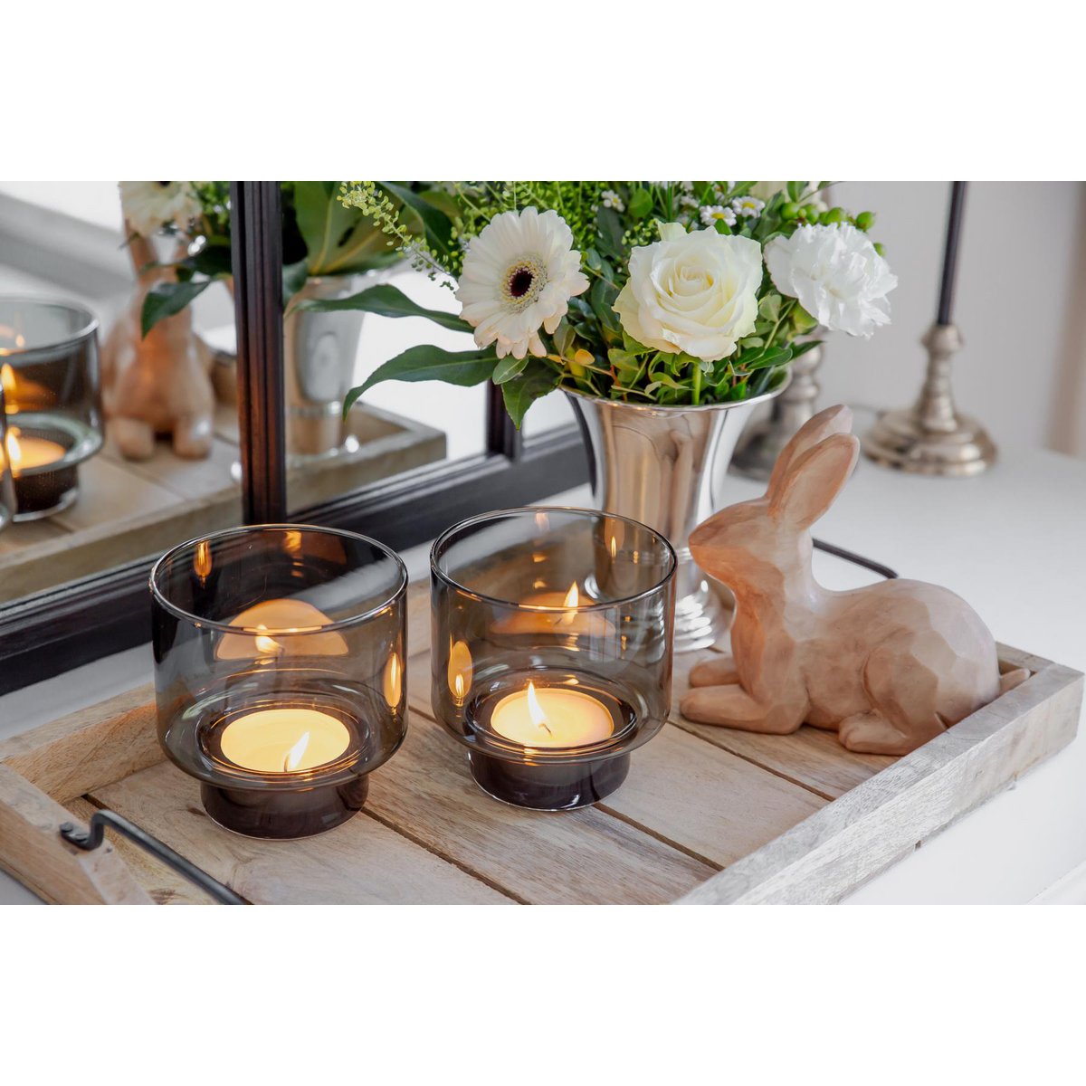 Set van 2 lantaarns glas ø 11 cm grijs zilver
