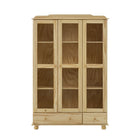 Country Style Pine Display Cabinet With Glass Doors And Drawers