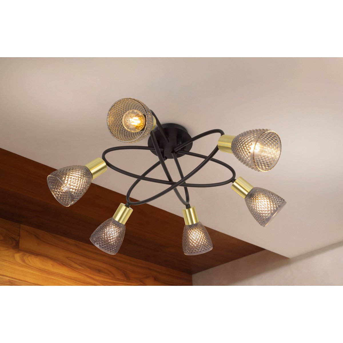 Plafondlamp 6 spots Lindita metaal glas 59x59x26 cm