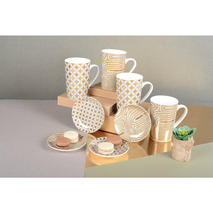 Bekers rond 12 cm goud porselein set van 4