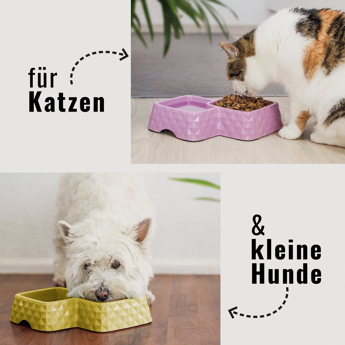 NE & NO® Bamboo Double Bowl for Cats and Dogs