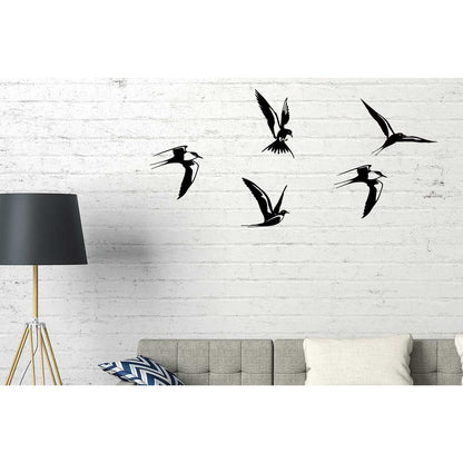 Zwaluwen Wanddecoratie Set Zwarte Poedercoating 5 Stuks