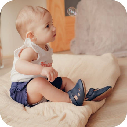 Babyschoenen leer klittenband marine