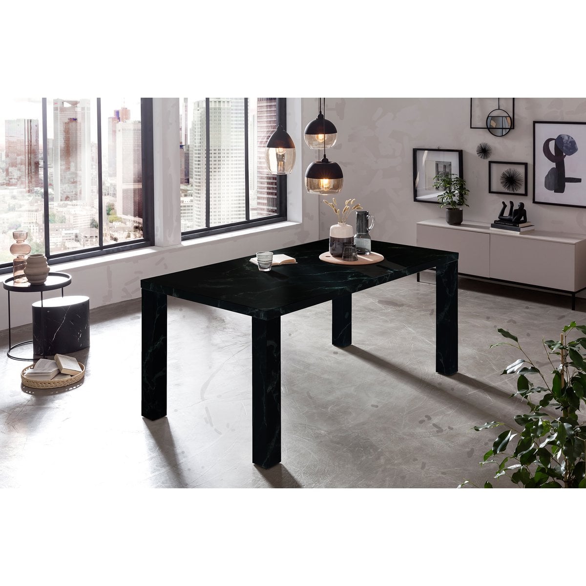 Eettafel 180x90x76 cm zwart marmerlook MDF