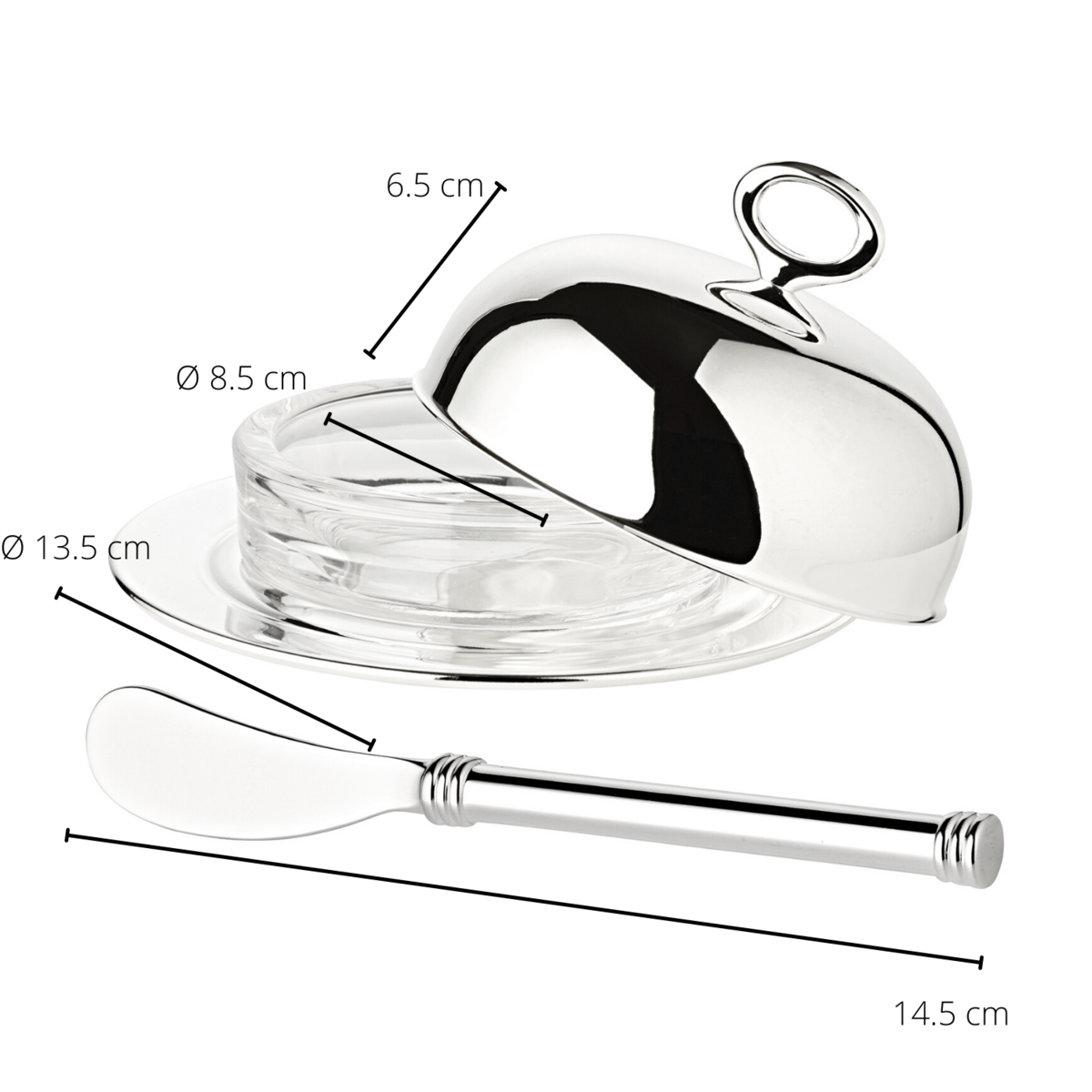 Botervloot 14 cm verzilverd met botermes