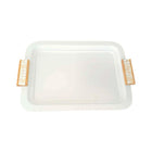 Rectangular white tray with wooden handles 41x31 cm