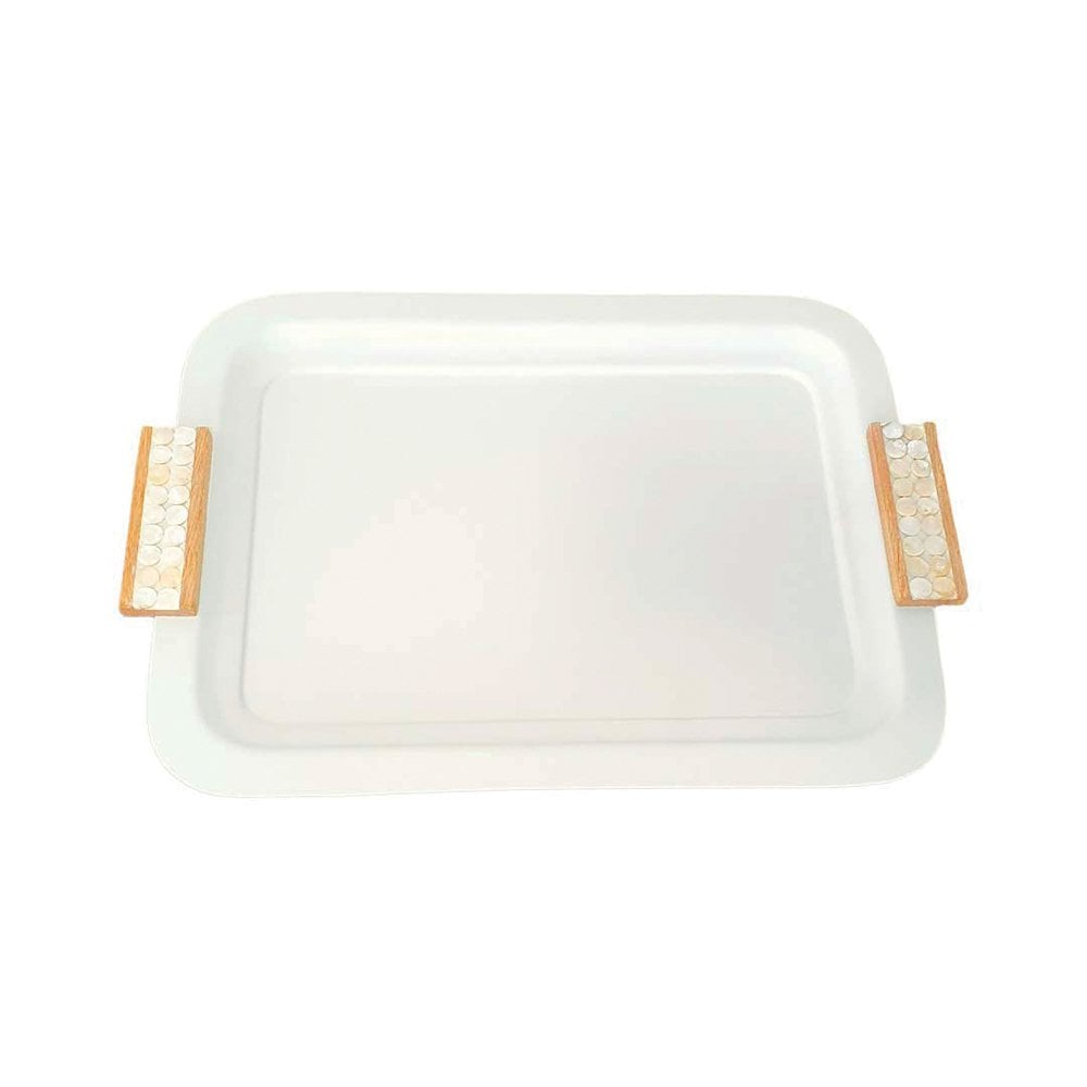 Dienblad 41x31 cm metaal wit houten handgrepen
