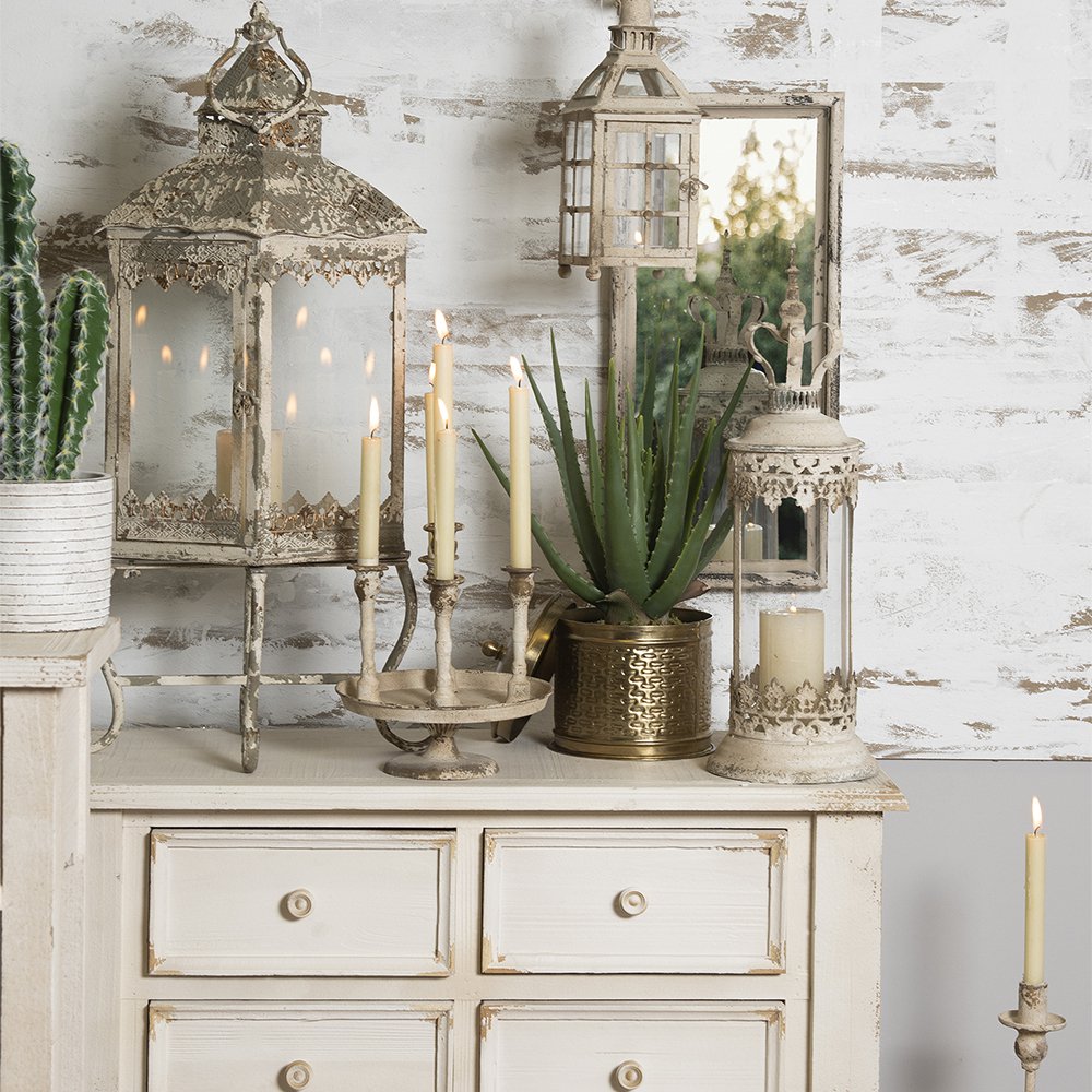 Lantaarn 17x55 cm beige glas goud