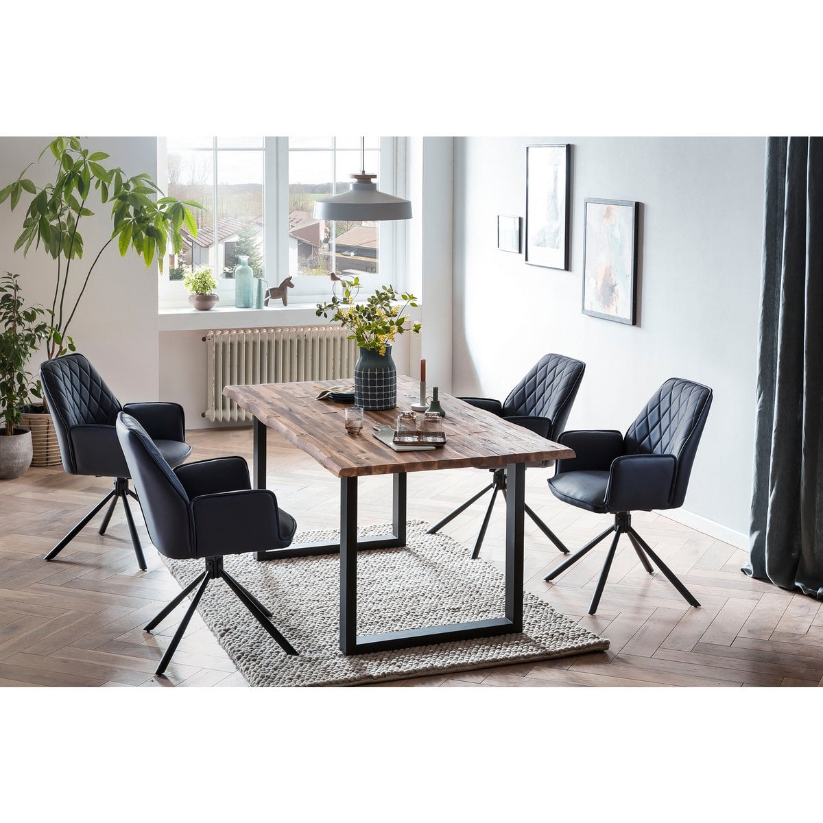 Fauteuil donkerblauw set van 2 draaibaar