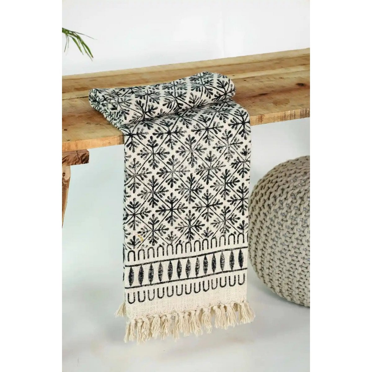Plaid 130x180 cm katoen beige zwart