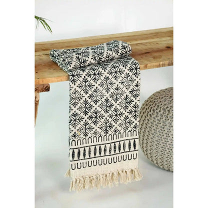Plaid 130x180 cm katoen beige zwart