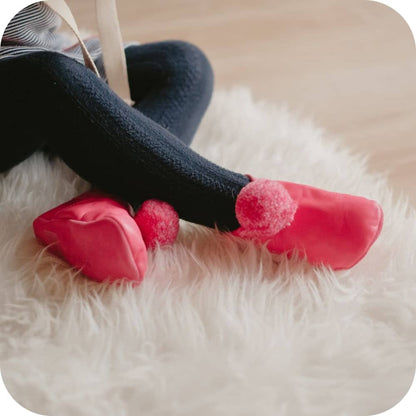 Babyslofjes leer fuchsia pompons