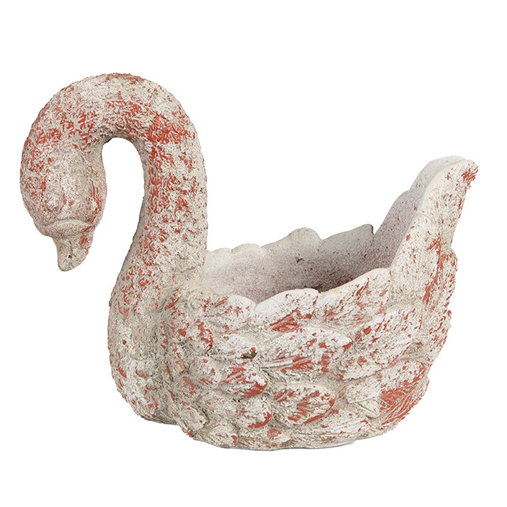 Bloempot Zwaan 19x11x15 cm Grijs Rood Steen
