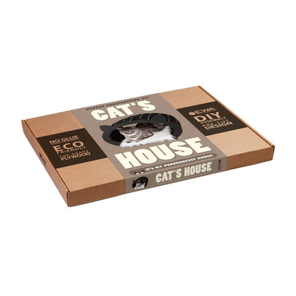 Eco Wood Art 3D Bouwpakket Kattenhuis Zwart Wit Pluche