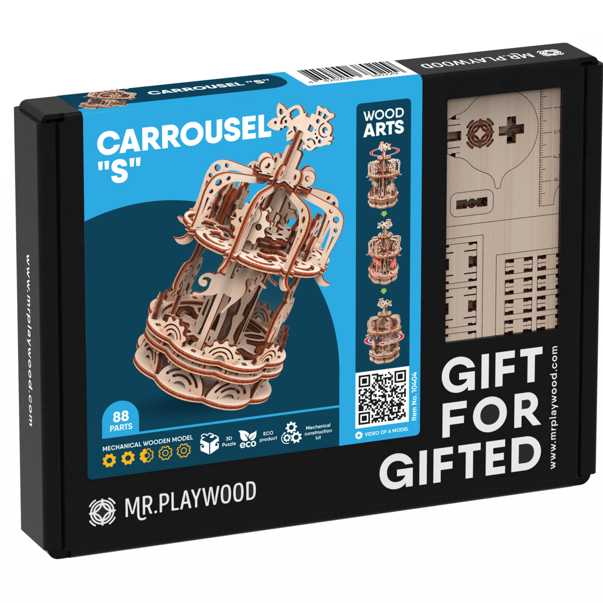 Mr. Playwood 3D Wooden Puzzle Carousel small, 10404, 12.5x12.5x17.5cm