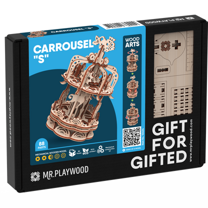 Mr. Playwood 3D Wooden Puzzle Carousel small, 10404, 12.5x12.5x17.5cm