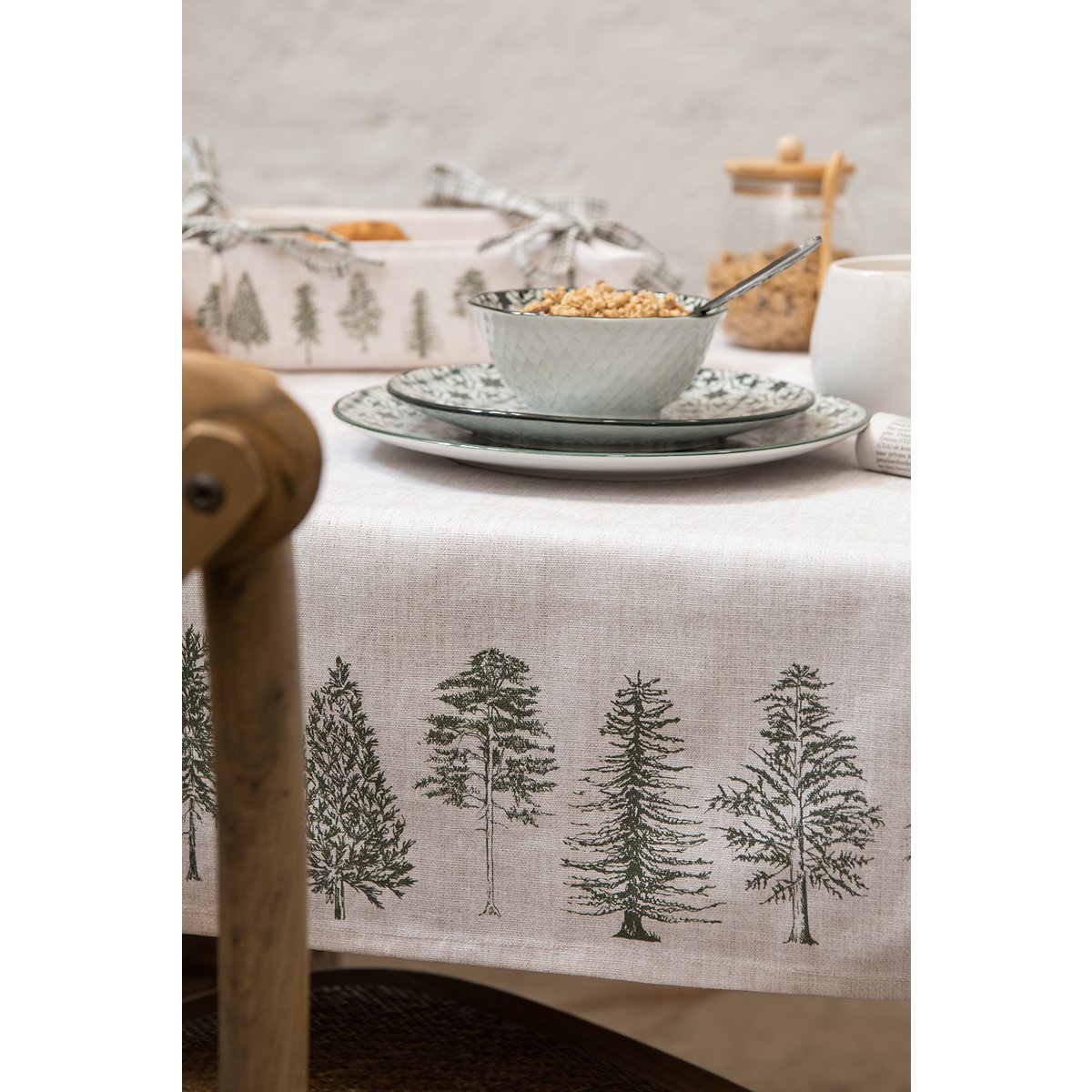 Tafelkleed 100x100 cm beige groen katoen